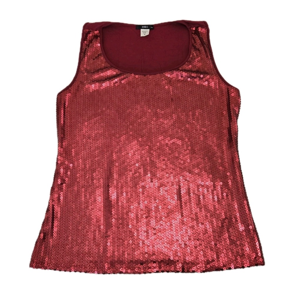 ING+ Full Sequin Tank Top Matte Red Womens Plus 3X Whimsigoth Vampy‎ Witchy Glam